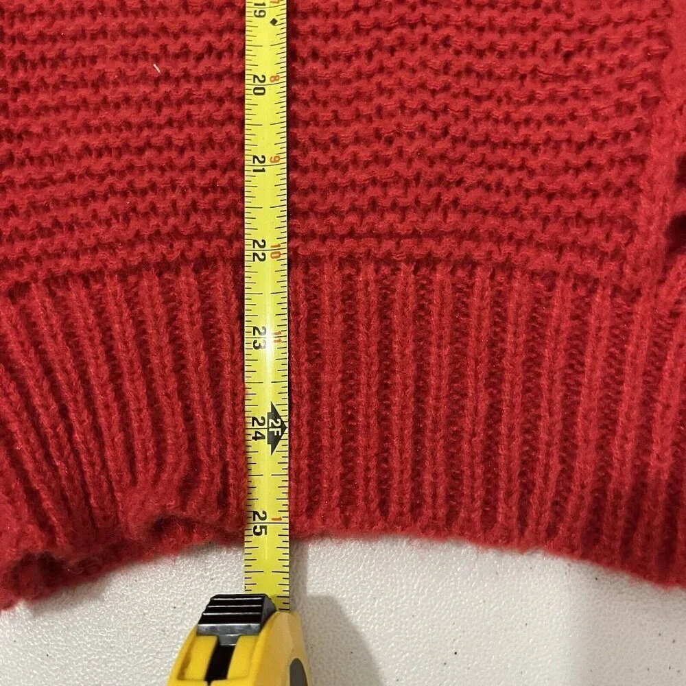 BiBi Knit Sweater Lace Collar Red Open Knit Chunky Size XL